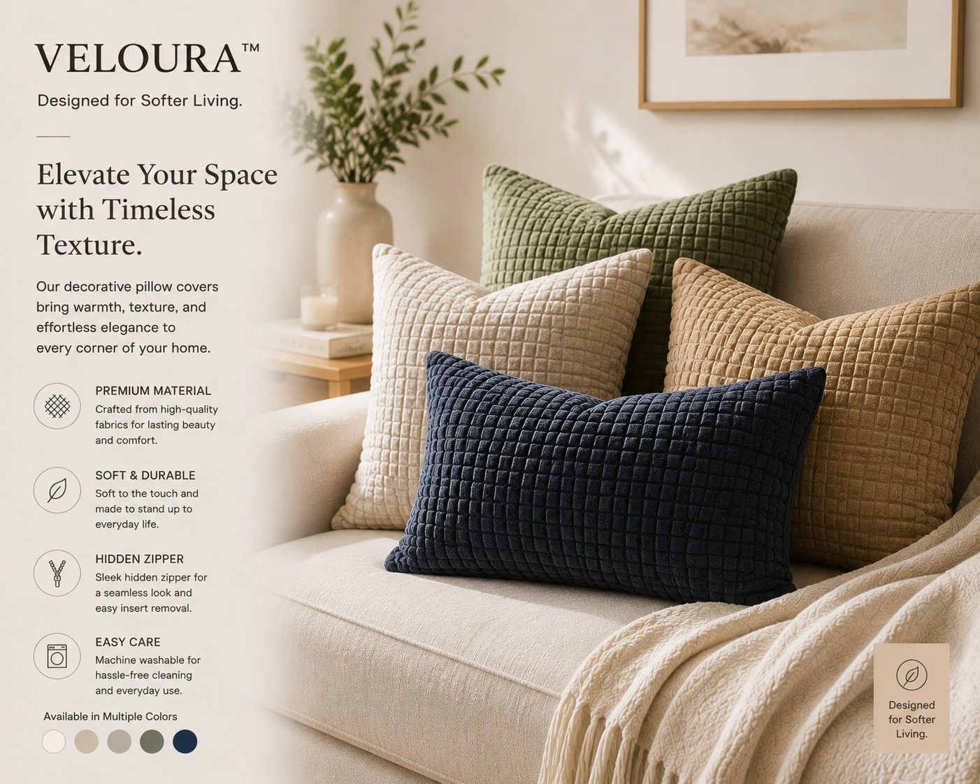 VELOURA™ PlushText Decorative Pillow Covers