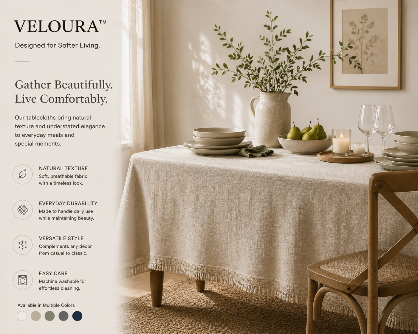 VELOURA™ TableElegance Woven Tablecloth